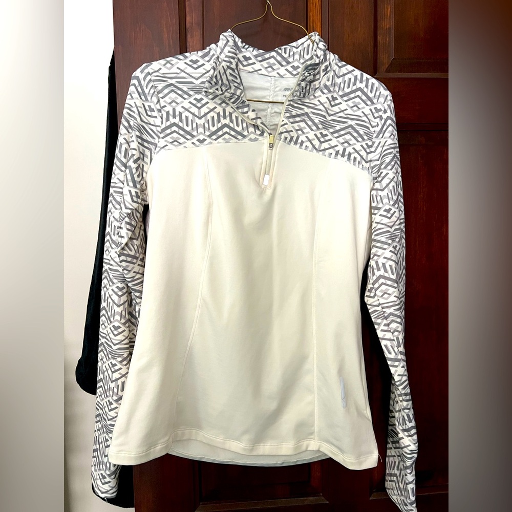 Marika White and Gray Quarter-Zip Pullover